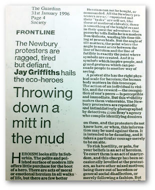 Jay Griffiths article Newbury, 1996