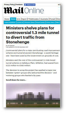 Stonehenge tunnel, Daily Mail, 2007